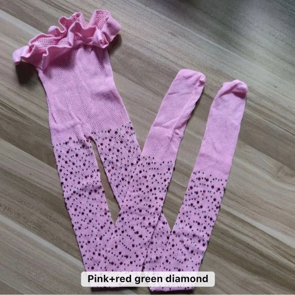3/$20 Kids Mesh Fishnet Net Tights Baby Rhinestone Pantyhose- Pink